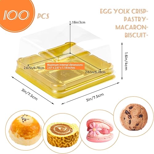 Miniatura 2 de Juego de 100 recipientes de plástico cuadrados de plástico de 3 pulgadas con tapas, cajas para magdalenas, magdalenas, cúpula, magdalenas, caja