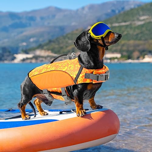 Miniatura 6 de ALAGIRLS Chaleco salvavidas para perros grandes, chaleco de flotación duradero para cachorros con asa de rescate, chaleco de traje de baño Ripstop