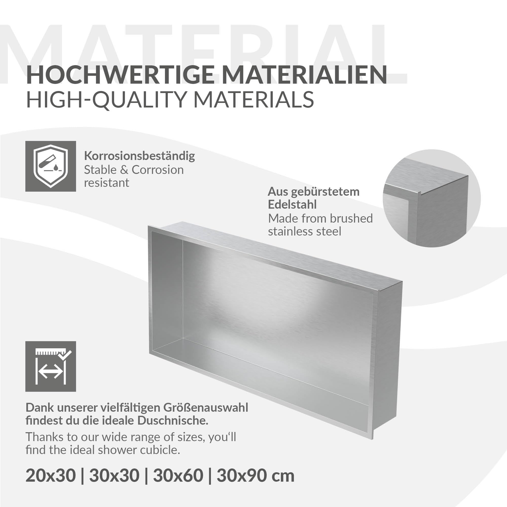LuxeBath Niche de Douche Encastrée Murale, 60x30x10cm, en Acier Inoxydable, Argent, Étanche, Étagère avec Cadre Salle de Bain, Encastrable, Seule Couche, Rangement Articles Toilette, Matériel Montage
