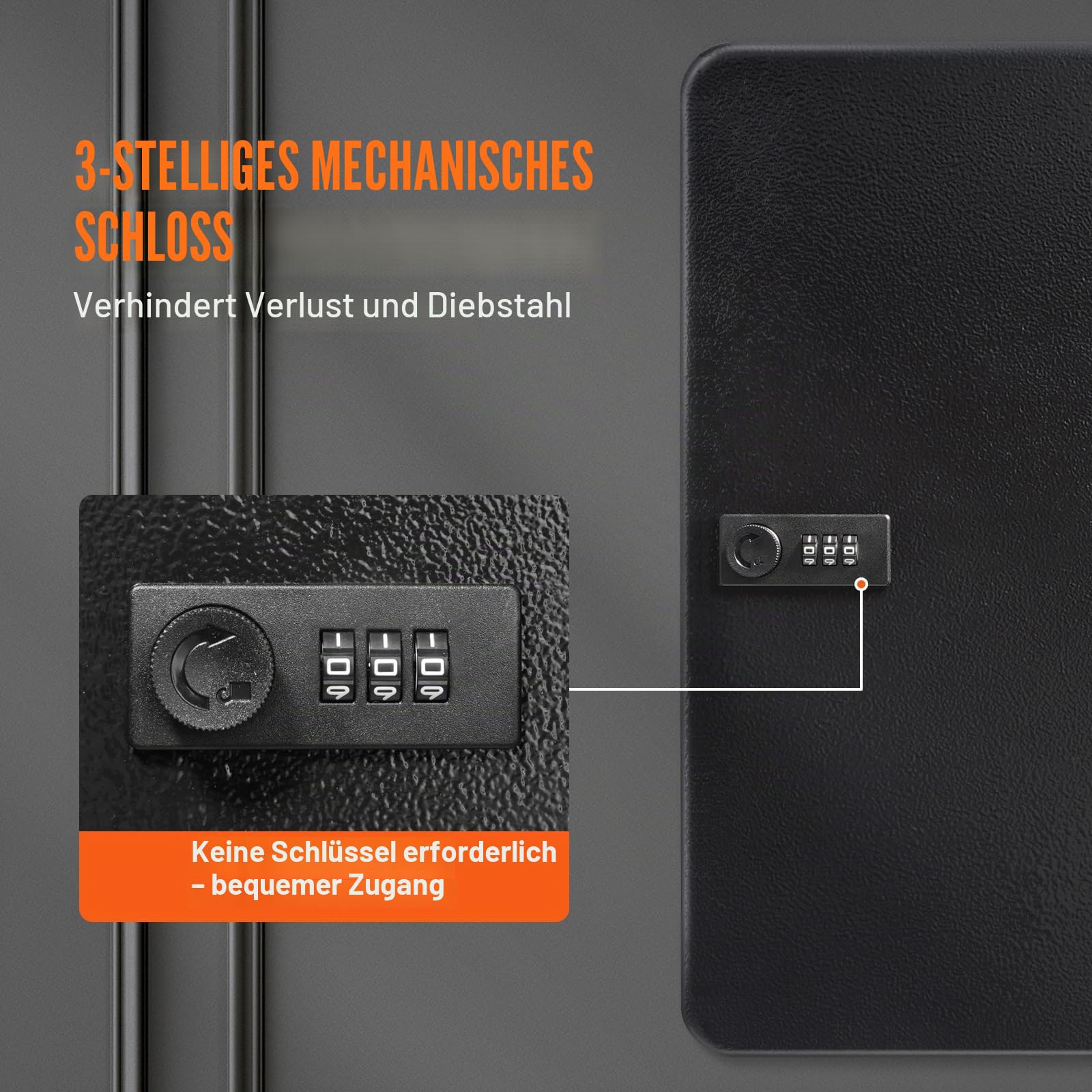 VEVOR Schlüsselschrank Schlüsselkasten 48 Schlüssel, Schwarz Schlüsselbox Schlüsseltresor Einstellbar, Abschließbarer Schlüsselschrank mit 6 x Schlüsselhaltern, 2 x Schlüsseln & 1 x Karteikarte