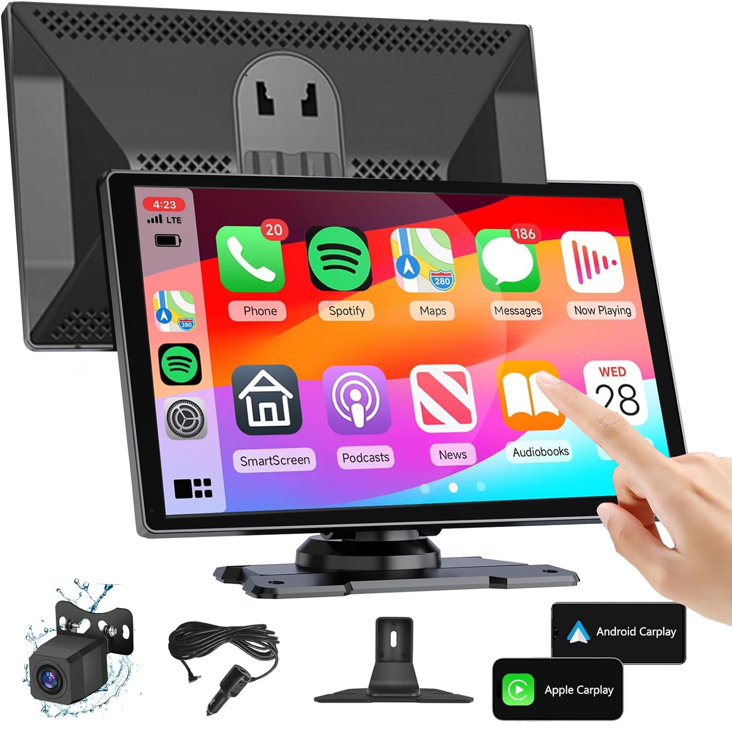 Portable Apple Carplay Screen for Car,9 Inch Wireless Car Stereo with Apple Carplay & Android Auto,with 1080p Backup Camera,GPS Navigation,Bluetooth,Screen for All Vehicles