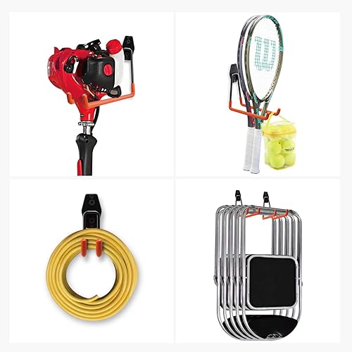 Miniatura 8 de SMARTOLOGY Ganchos de garaje, paquete de 12 soportes de almacenamiento de pared con 2 correas de almacenamiento de cable de extensión, resistentes