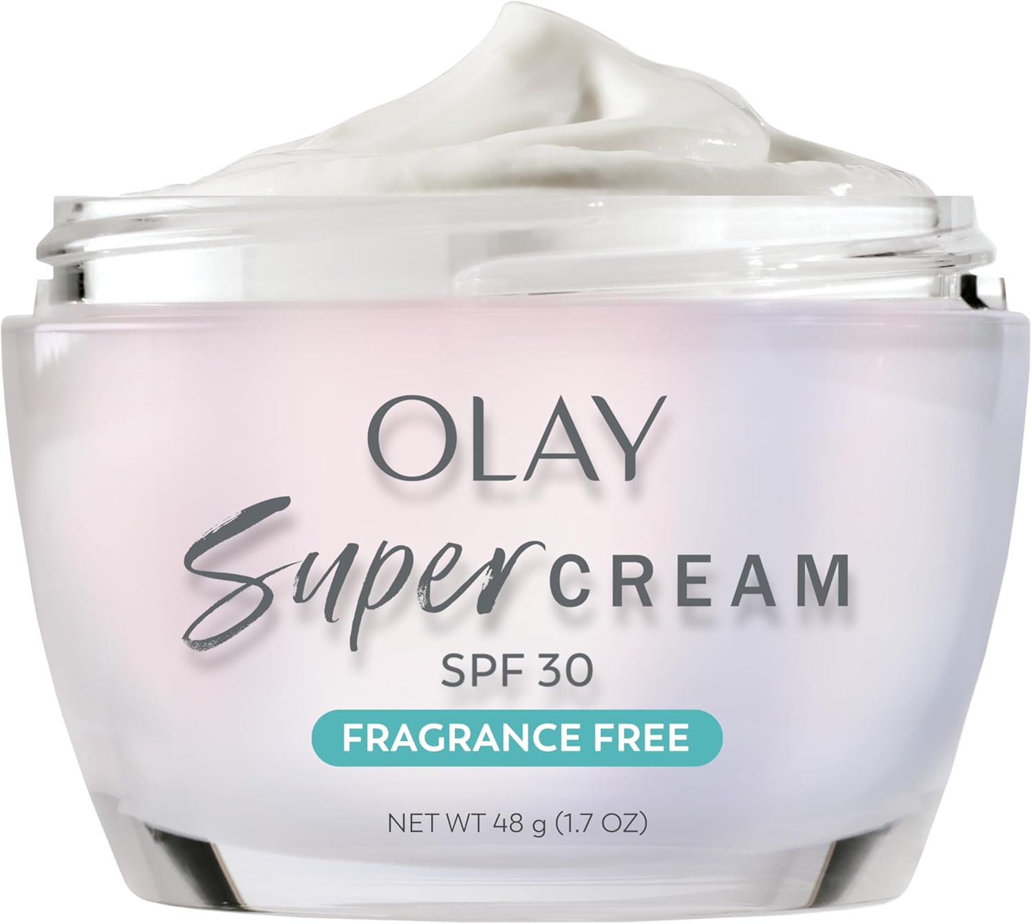 Olay Super Cream with Sunscreen SPF 30, Fragrance Free Lightweight Face Moisturizer with Sun Protection, 5-in-1 Skin Care - Hydrating, Brightening - Niacinamide, Vitamin C, Collagen, 1.7 oz