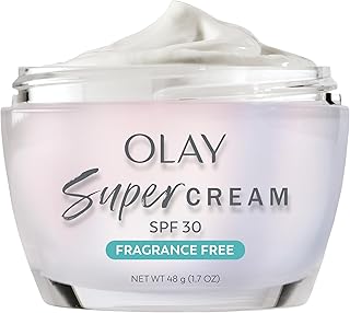 Olay Super Cream with Sunscreen SPF 30, Fragrance Free Lightweight Face Moisturizer with Sun Protection, 5-in-1 Skin Care - Hydrating, Brightening, Firming - Niacinamide, Vitamin C, Collagen, 1.7 oz