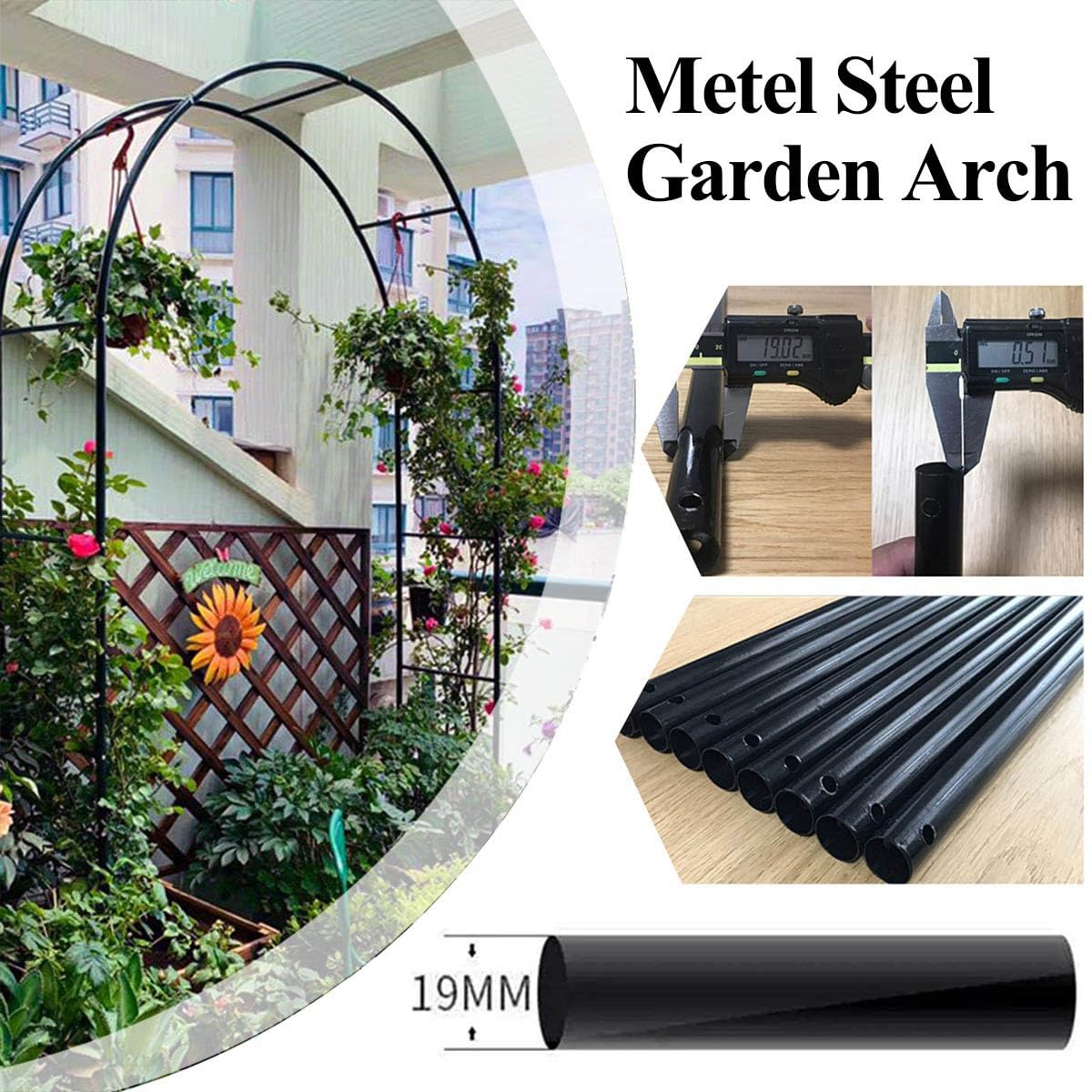 Regulowany metalowy łuk ogrodowy – solidna biało-czarna kratka do roślin pnących, dekoracja ślubna na zewnątrz, szerokość 80-350 cm, dł. 280 x szer. 40 x wys. 220 cm, idealna na imprezy ogrodowe i