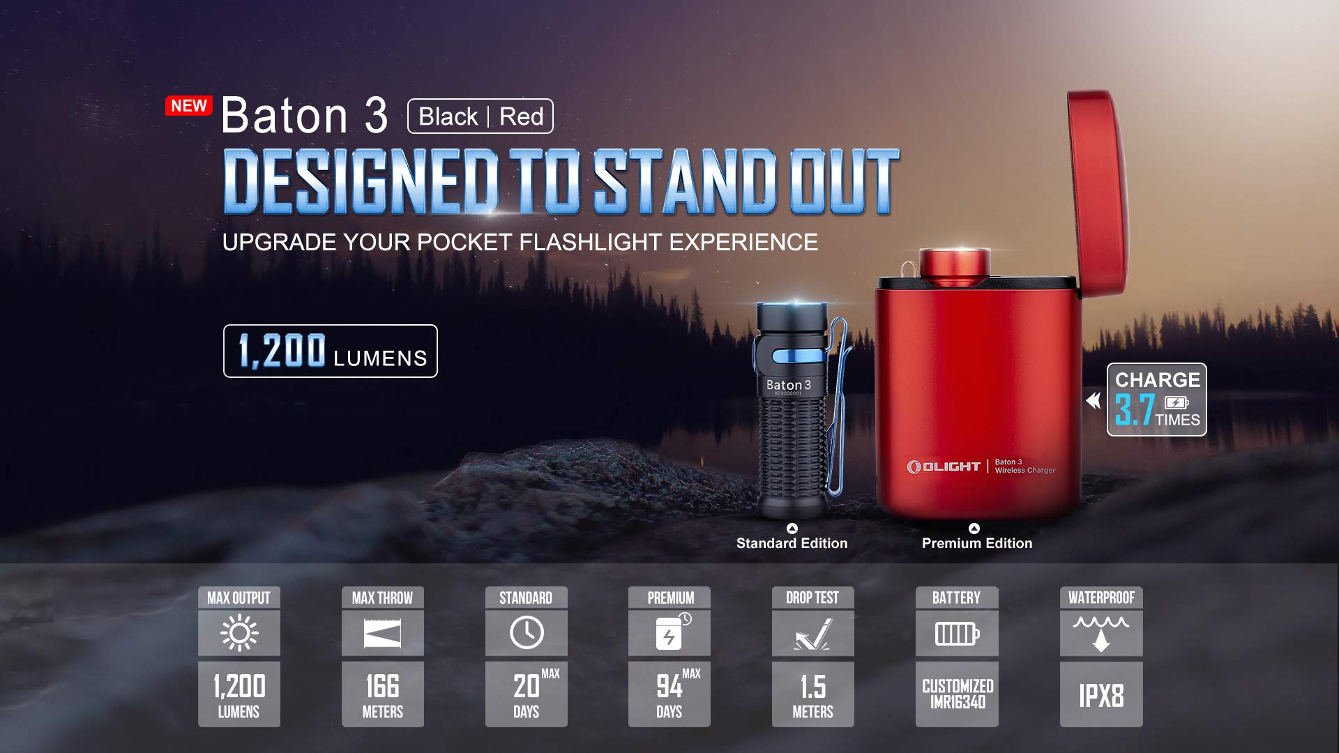 Olight Baton 3 Premium Edition Purple Gradient 1200 Lumen EDC