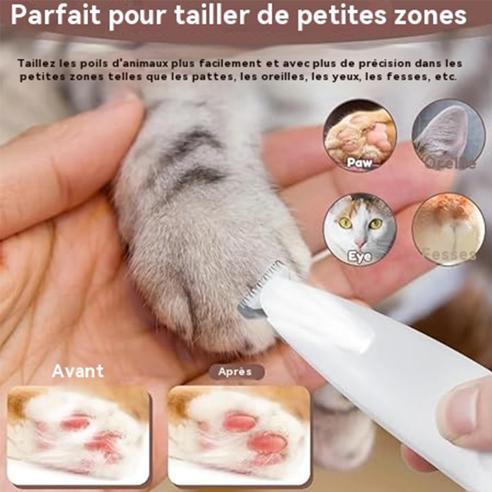 Tondeuse De Précision Pour Chat, Tondeuse Chat Silencieuse, Tondeuses étanches Rechargeables Pour Patte De Chien Entre Les Coussinets, Avec LED - épilation Facile (1PC-A)