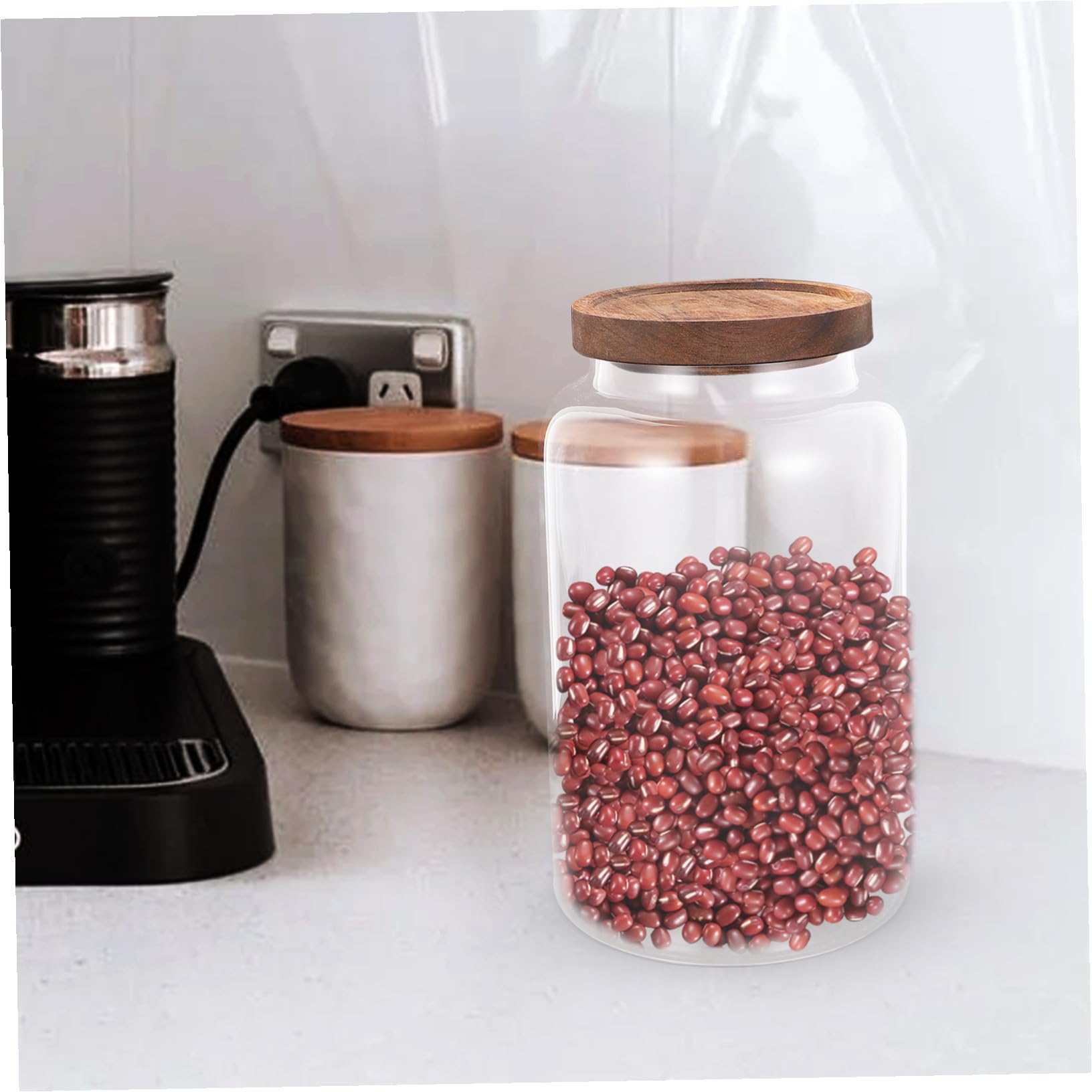 Toyvian Luftdichtes Vorratsglas und Aufbewahrung von Getreide Tee und Mehl aus Glas mit Holzdeckel 2,8l Feuchtigkeitsschutz für Küche und Schreibtisch