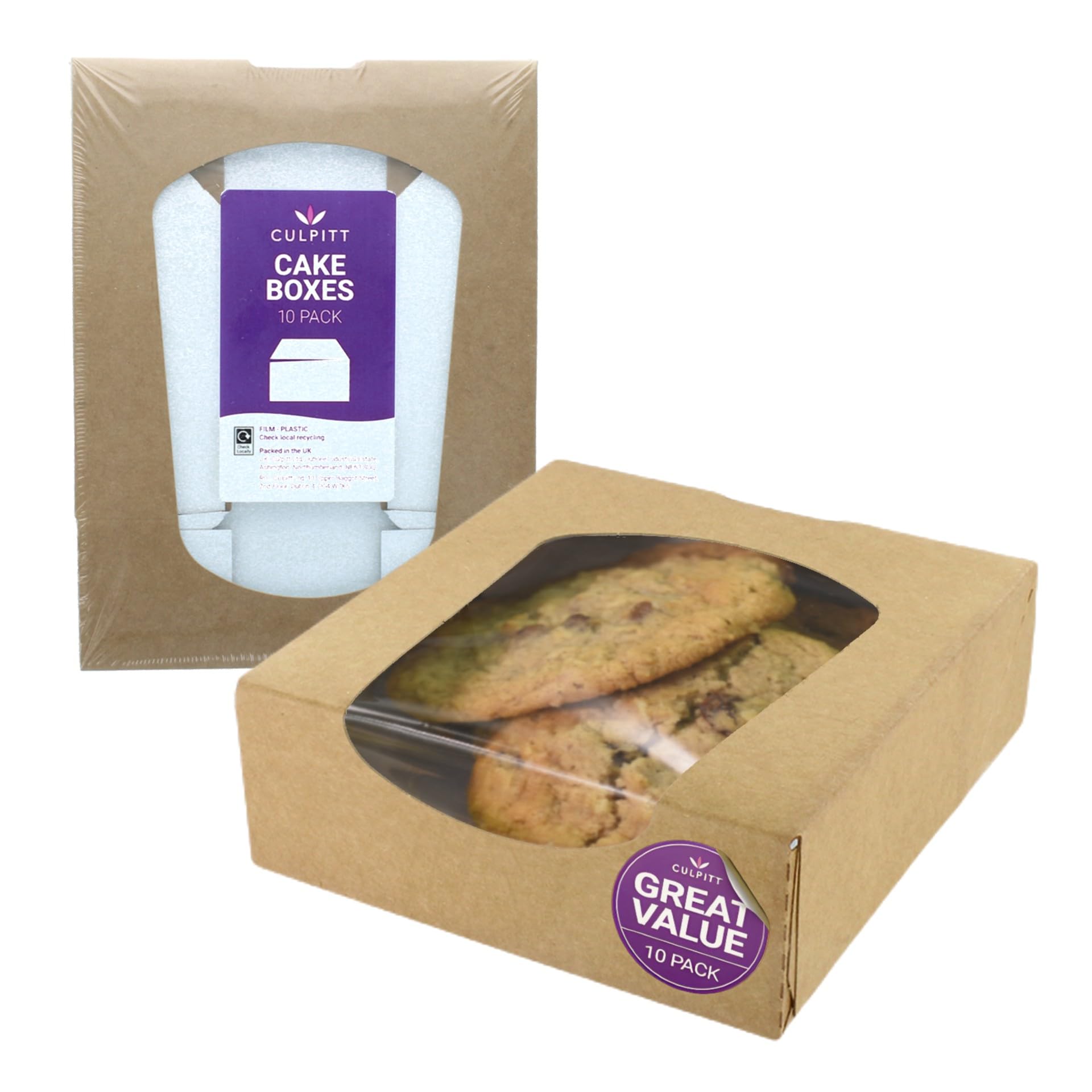Culpitt Brown Window Treat Box, Kraft Bown Small Bakery Boxes For Cookies, Pastries, Cakes, Sandwiches, Takeaways | 4.6" X 4.6" X 1.5" | Pack Of 10 Gift Boxes