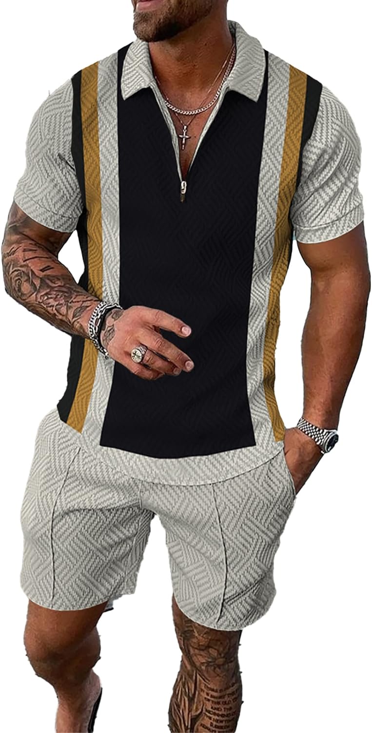 men’s short sets outfits 2 piece summer tracksuit short sleeve polo shirt and shorts set casual sport suit
