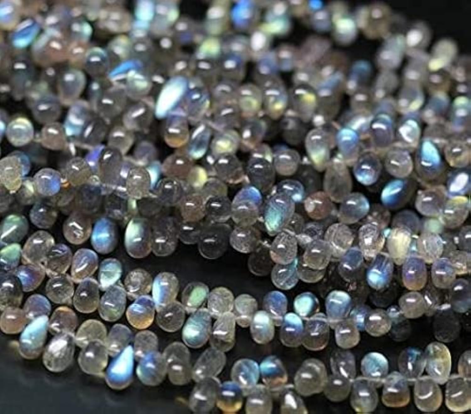 Gouttes de labradorite 6mm 12mm lisses en lot de 10 rangs pour loisirs