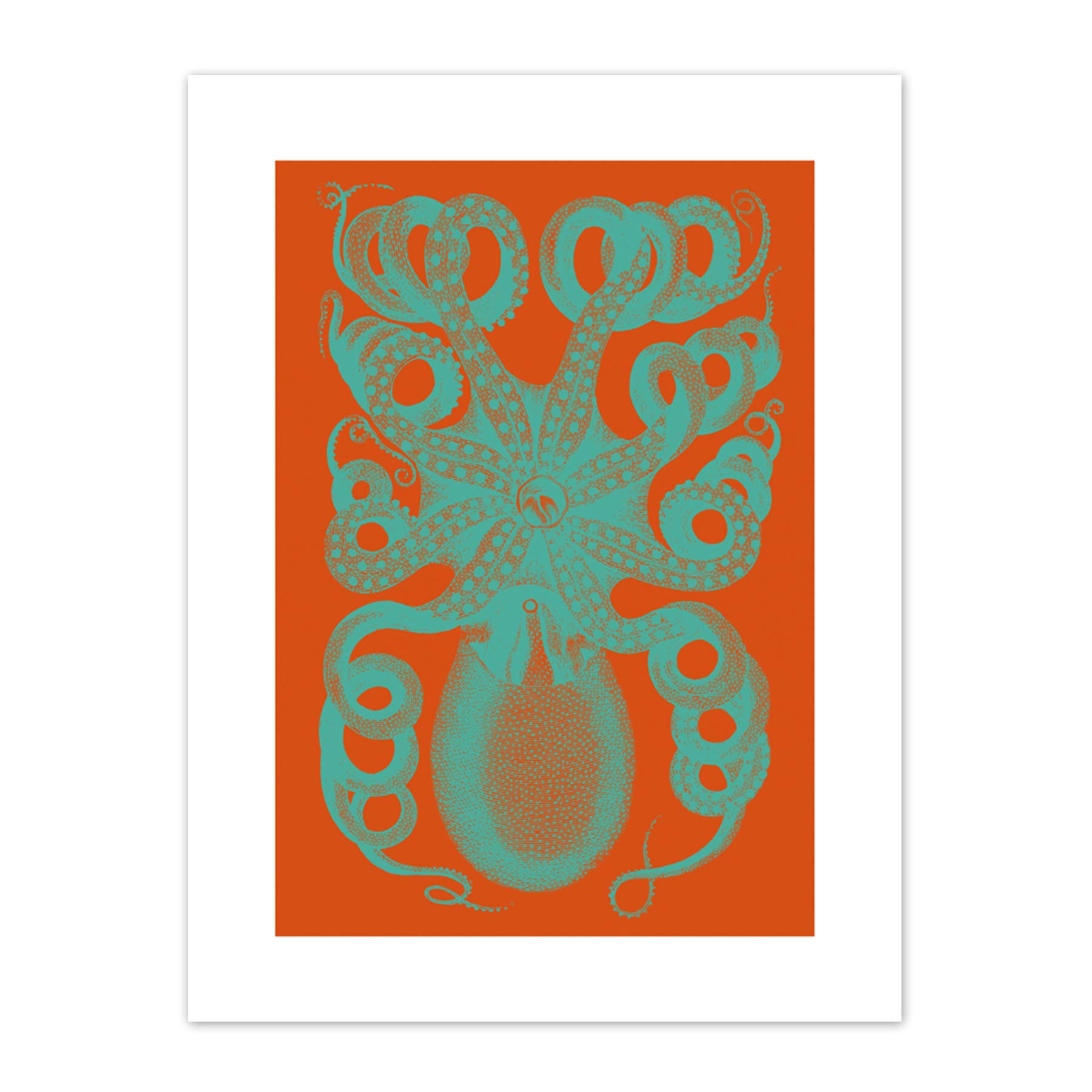 Wee Blue Coo Octopus Coral Blue Red Art Print Canvas Premium Wall Decor Poster