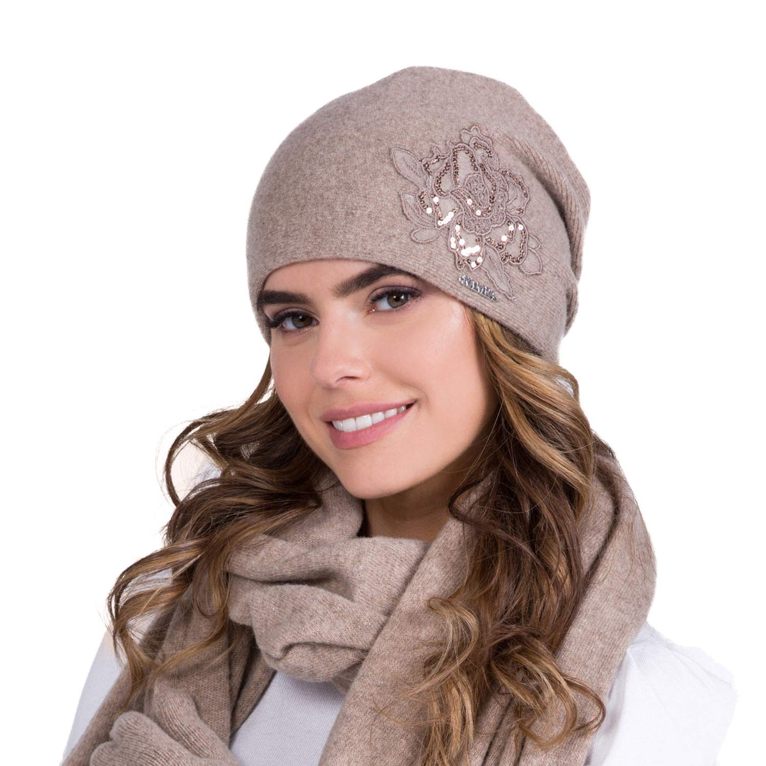 Kamea Dame Beanie Mütze Kopfbedeckung Winter Warm Dick Einfarbig Lajla, Beige,Einheitsgröße
