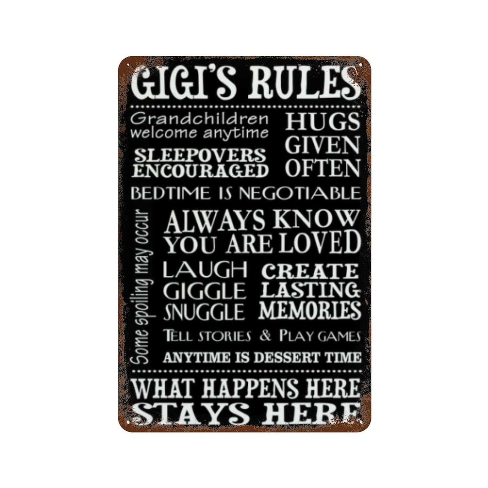 Vintage Aluminium Sign Gigi's Rules What Happens Here Stay Here Funny Tin Sign Bar Restaurant Cafe Wall Decor Home Decor Art Poster 8x12 Inch
