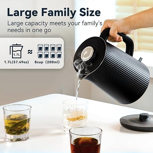 Miniatura 3 de Nueve&Five Hervidor eléctrico grande de 1.7 L (57 onzas), perfecto para más de 7 tazas de té y café, 2 cuartos de galón de doble pared, apagado