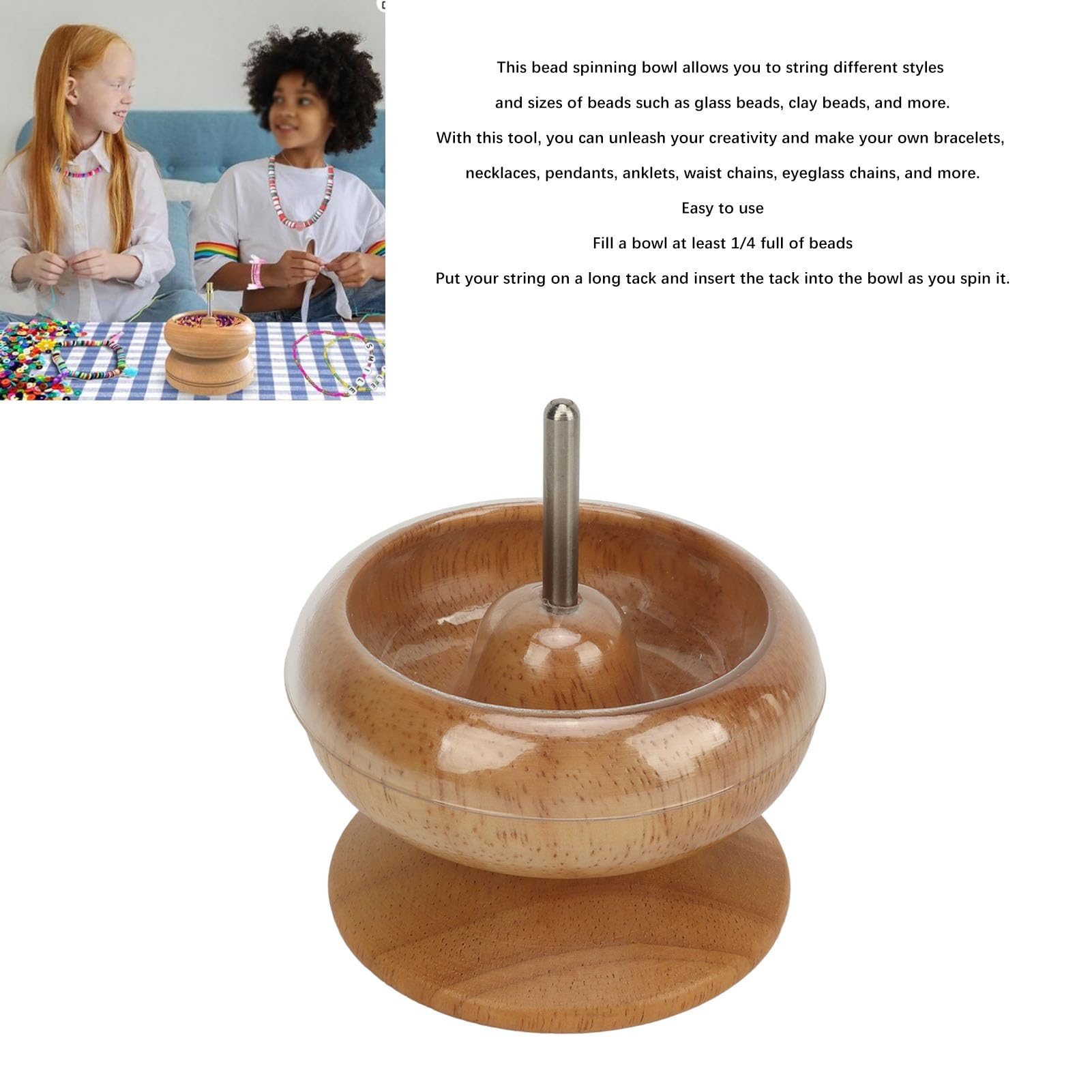 XGOUGUAAU Spinner de cuentas para hacer joyas, pulsera de madera con cuenco de cuentas y agujas para abalorios de ojo grande para hacer joyas de cuentas