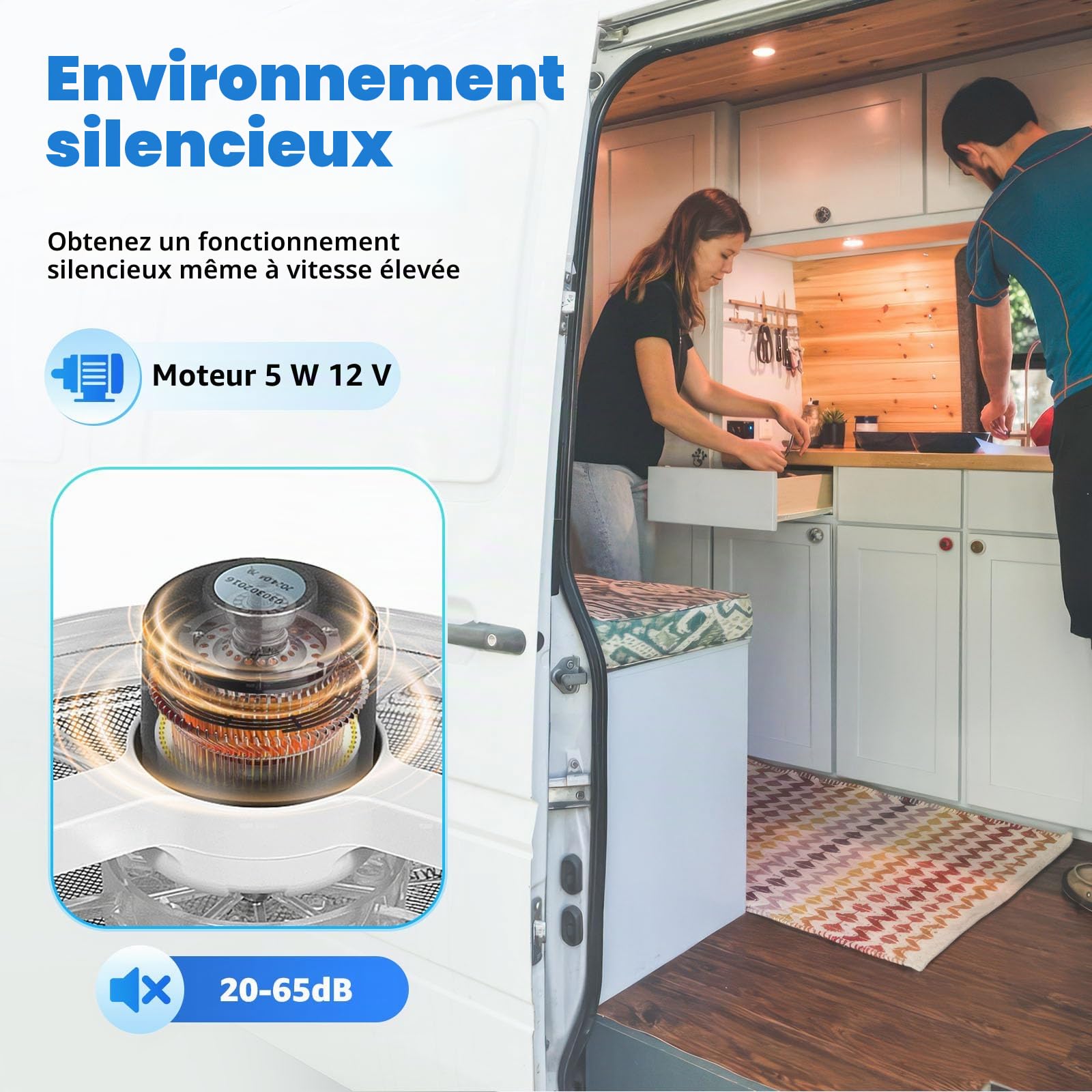 Fenêtre de toit de camping-car, ventilation insonorisée avec LED, 28 x 28 cm, ventilation pour camping car, débit d'air de 5 à 35 m³/min, étanche IP68
