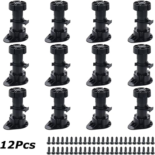 Miniatura 6 de LC LICTOP Niveladores de gabinete ajustables de 3.9 a 5 pulgadas, 12 piezas, patas niveladoras de muebles, pies de nivelación de plástico negro para