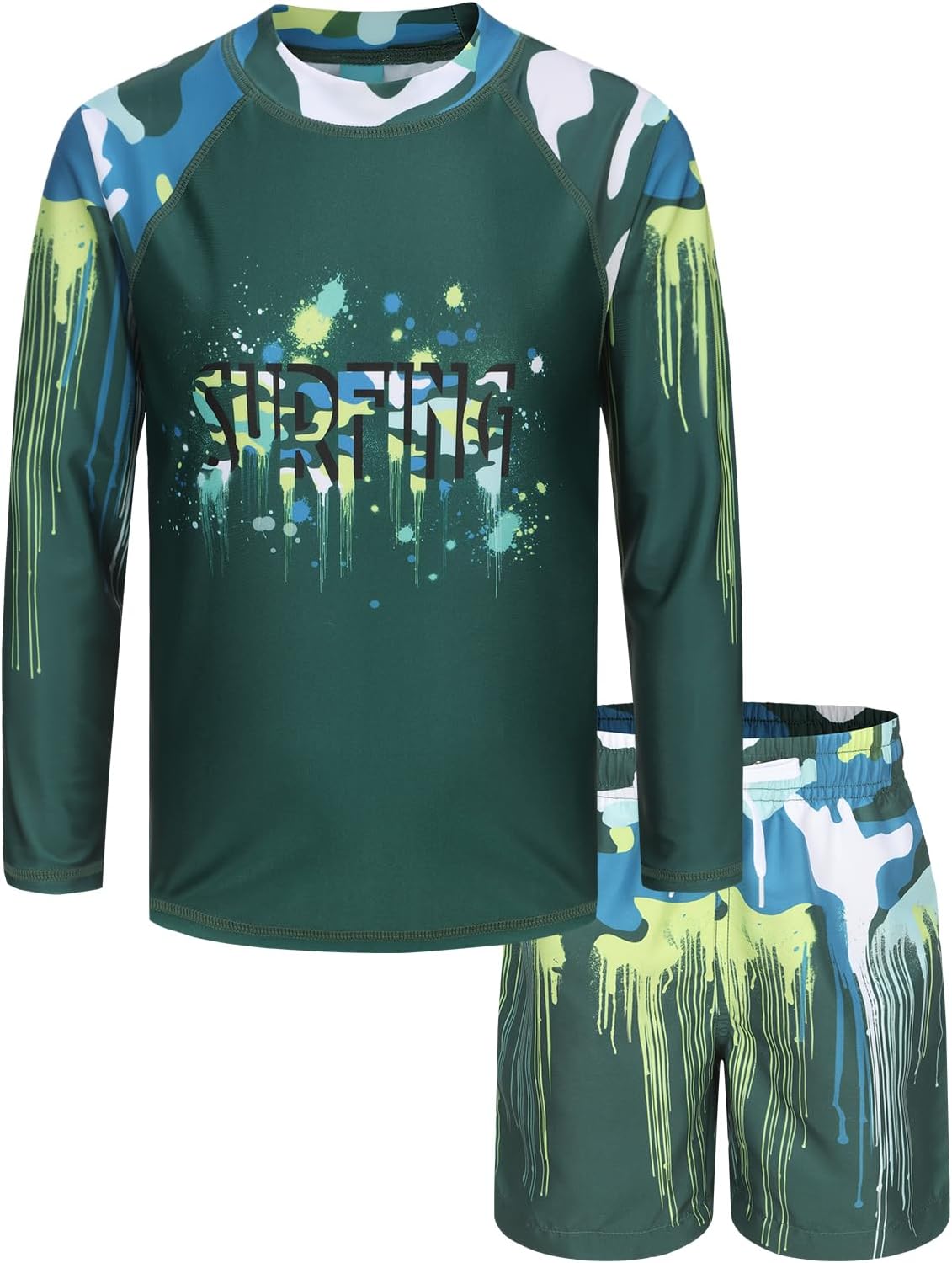 Boys Rash Guard Swimsuits Set for Boys 2 Piece Long Sleeve Swim Shirts Quick Dry Bathing Suits with Trunks