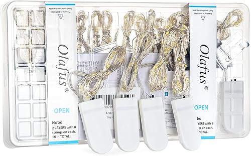 Miniatura 7 de Olafus Paquete de 16 luces de hadas blancas cálidas que funcionan con pilas, mini tira de luces de alambre de cobre de 7 pies, 20 luces LED para