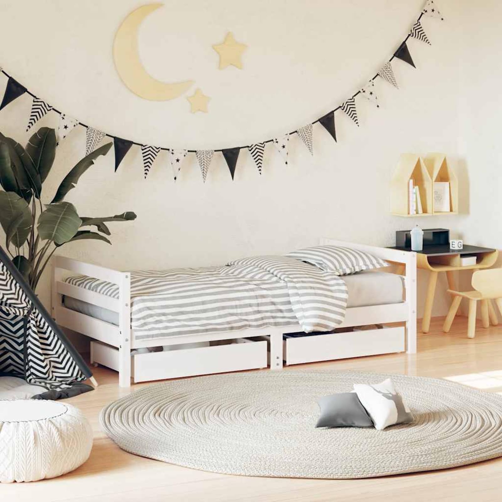 Tidyard Cama Infantil de Madera con Cajón de Almacenaje, Diseño Elegante, Adecuada para Niños +4 Años Modelo DSXYFXLYD-834445ES