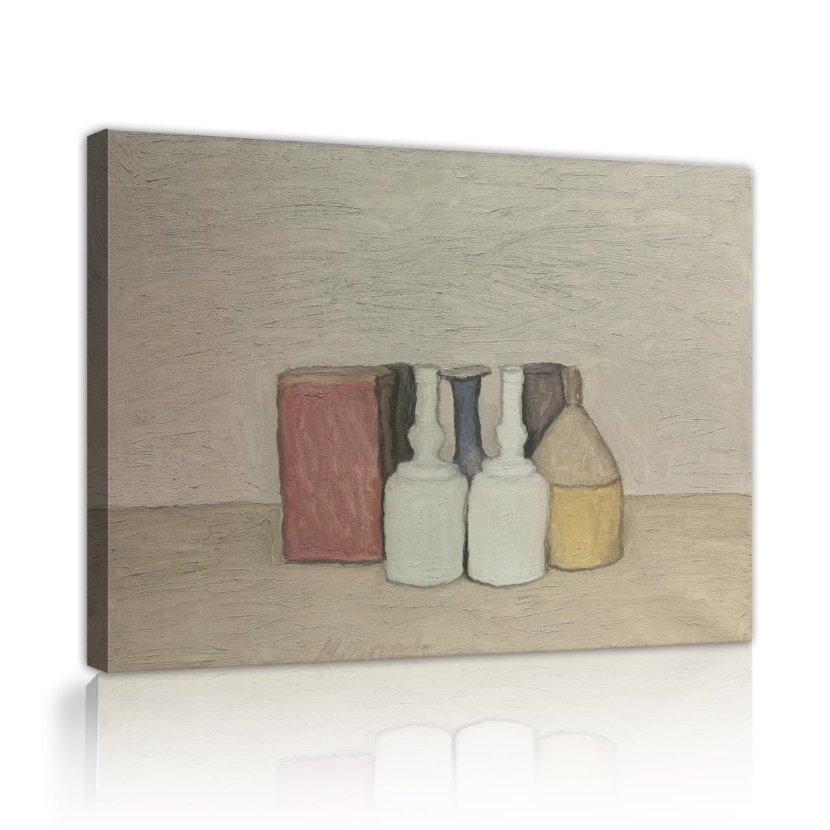 TOANGWALL Giorgio Morandi Natura Morta Canvas Wall Art Salon Chic Neutral Textured Bottle Painting Framed Wall Pictures for Office Home Decor 70x85cm