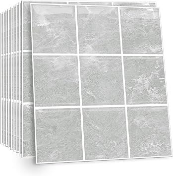 2D Grey Peel and Stick Wall Tiles,10 Pack Self-Adhesive Stick On Tiles for Bathroom and Kitchen,Modern Tile Stickers Waterproof Wall Tile Stickers 30x30cm