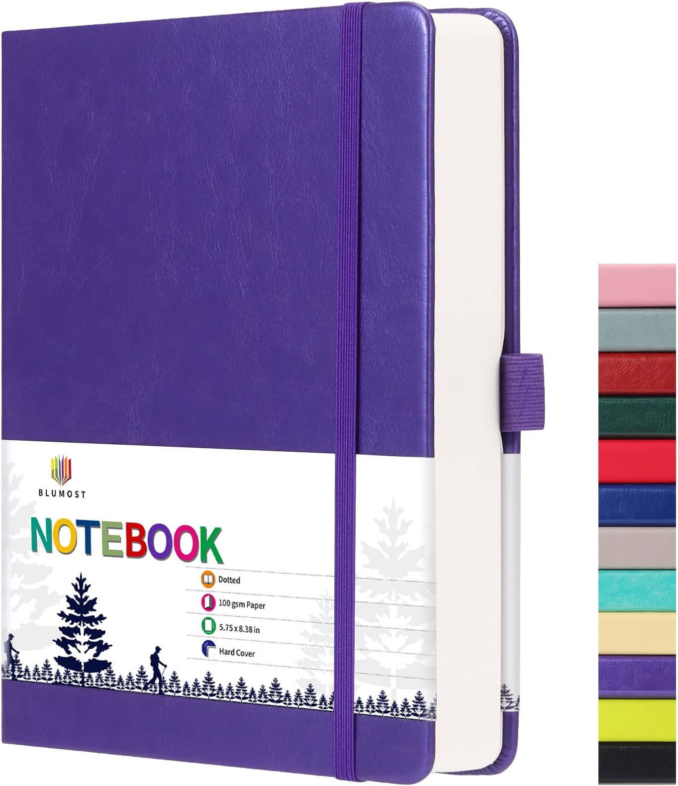 Bullet Dotted Journal Notebook - A5 Dot Grid Notebook with 280 Pages,100gsm Thick Paper,Leather Hardcover Journal for Women Men,5.75'' × 8.38''-Purple