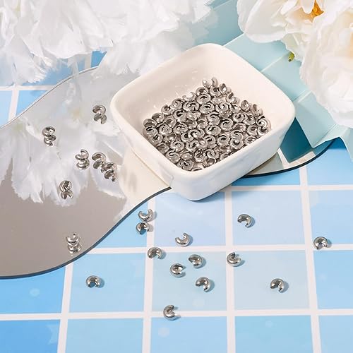 Miniatura 6 de Craftdady 200 piezas de acero inoxidable de engarce de cuentas de metal medio redondo abierto abrazadera nudo cubierta terminador puntas terminador