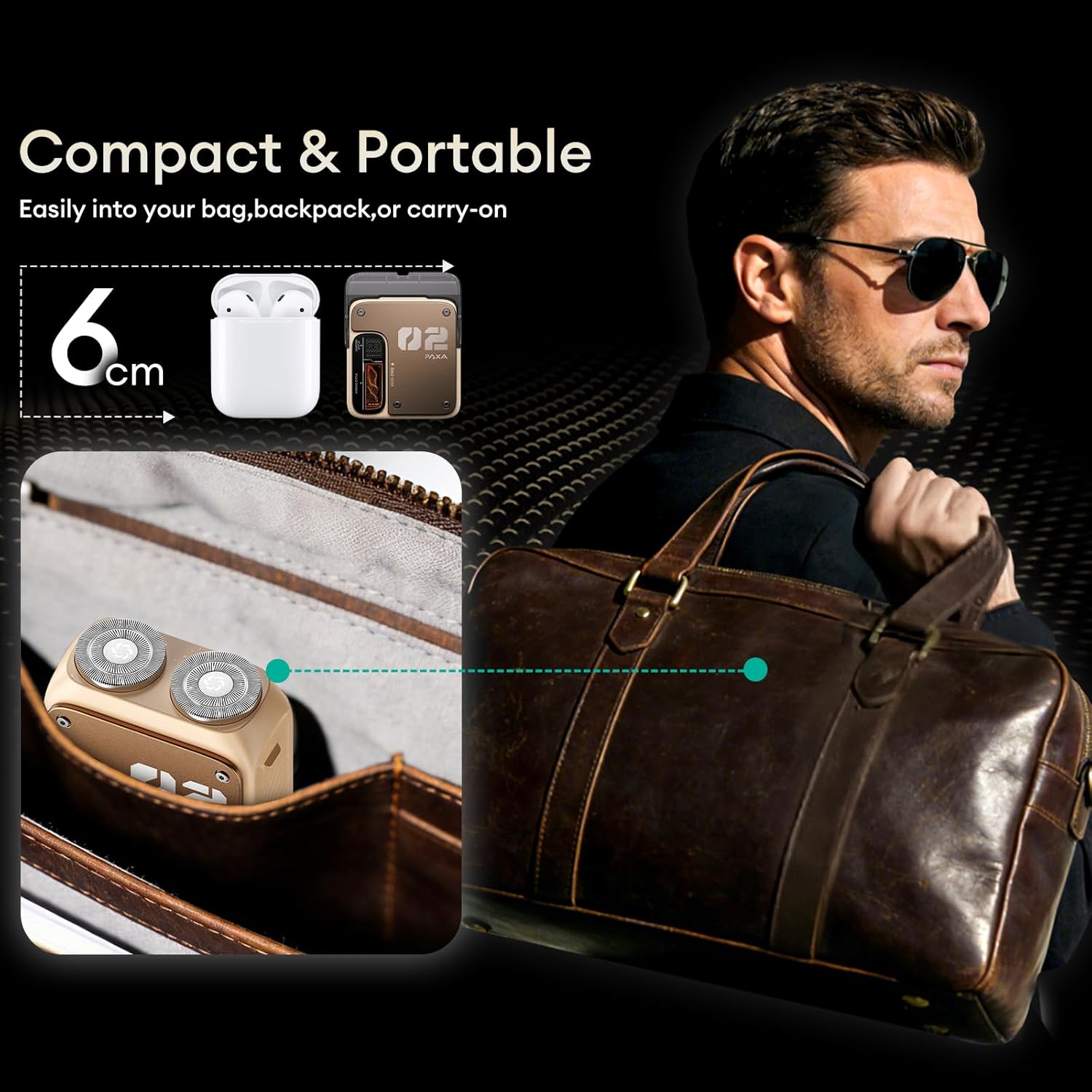 PAXA Mini Electric Shaver for Men,9000RPM Electric Razor for Men,Magnetic Dual-Head Rotary Pocket Shaver IPX7 Waterproof Wet & Dry for Shaving Face,USB-C Rechargeable for Home,Car,Travel(Yellow) - Image 5