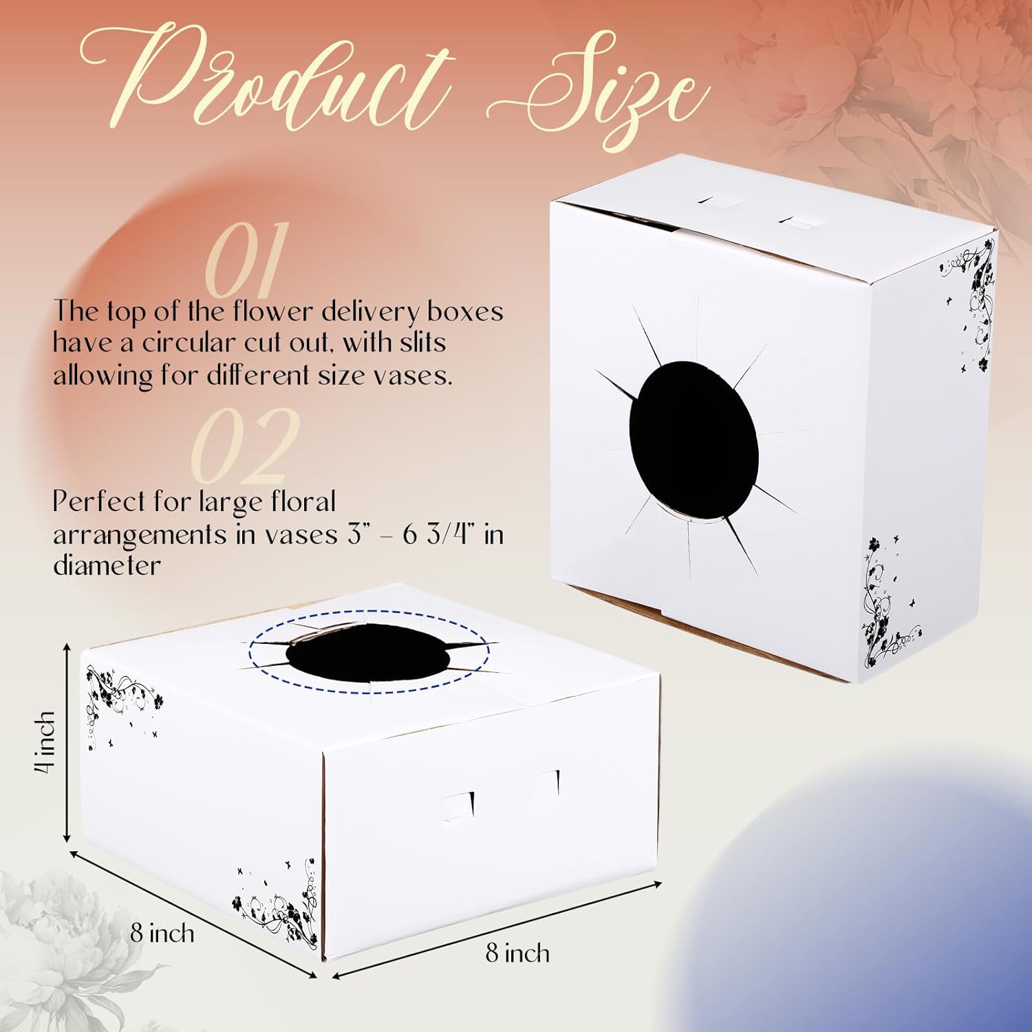 MotiMind 20 Pcs Cardboard Flower Delivery Boxes 8'' x 8'' x 4'' Vase Cases Florist Delivery Boxes for Graduation Bouquet Arrangements Florist Package Transport