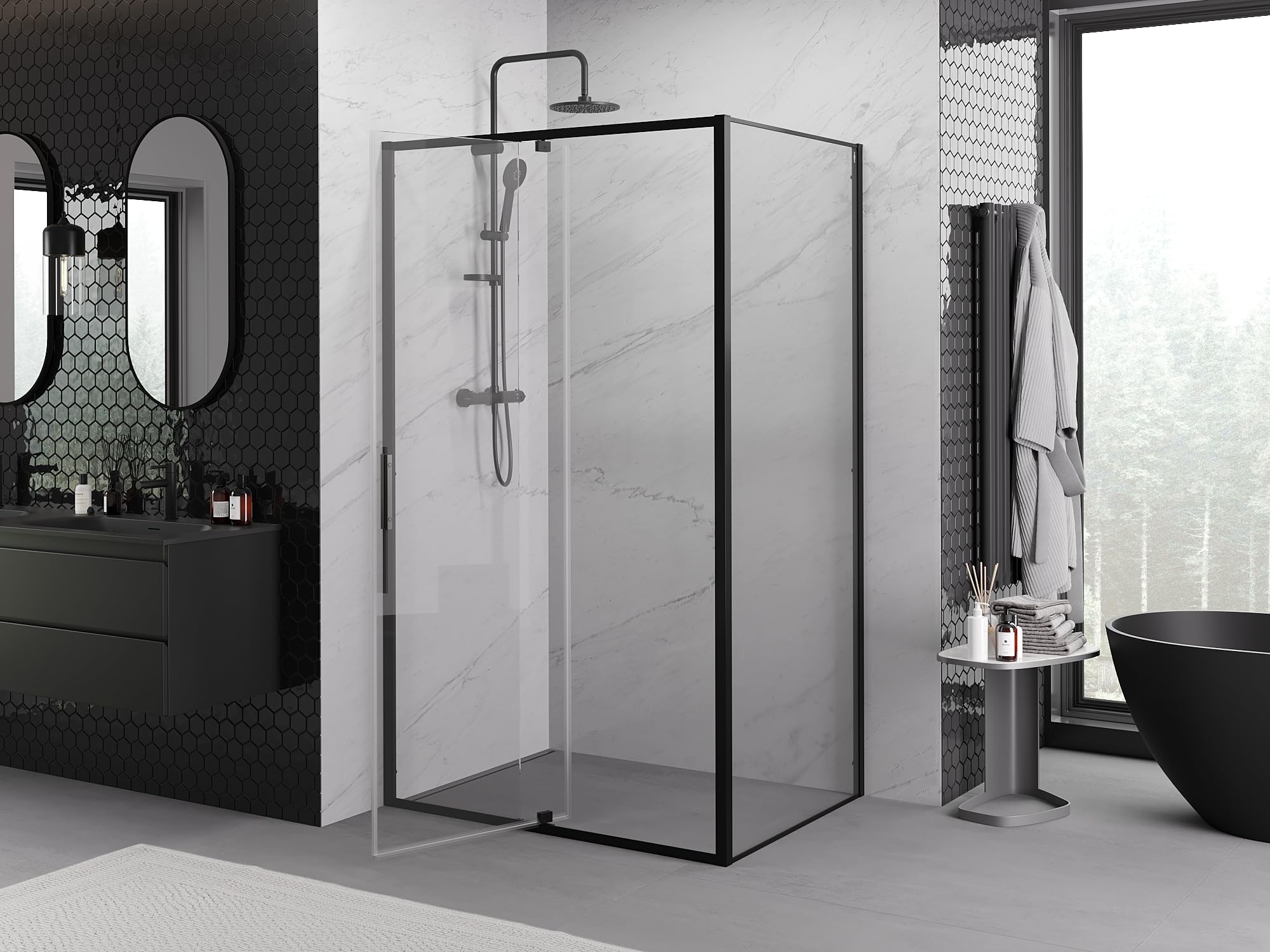 Mexen - Exo Box doccia inclinabile 120 x 90 cm, trasparente, nero