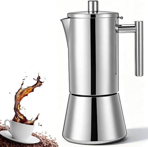 12 Cup Stovetop Espresso Maker, 20.3 oz Stainless Steel Moka Pot, 304 Stainless Steel Italian Coffee Maker, Induction Compatible Cuban Coffee Pot Greca Cafetera for Home Kitchen Travel