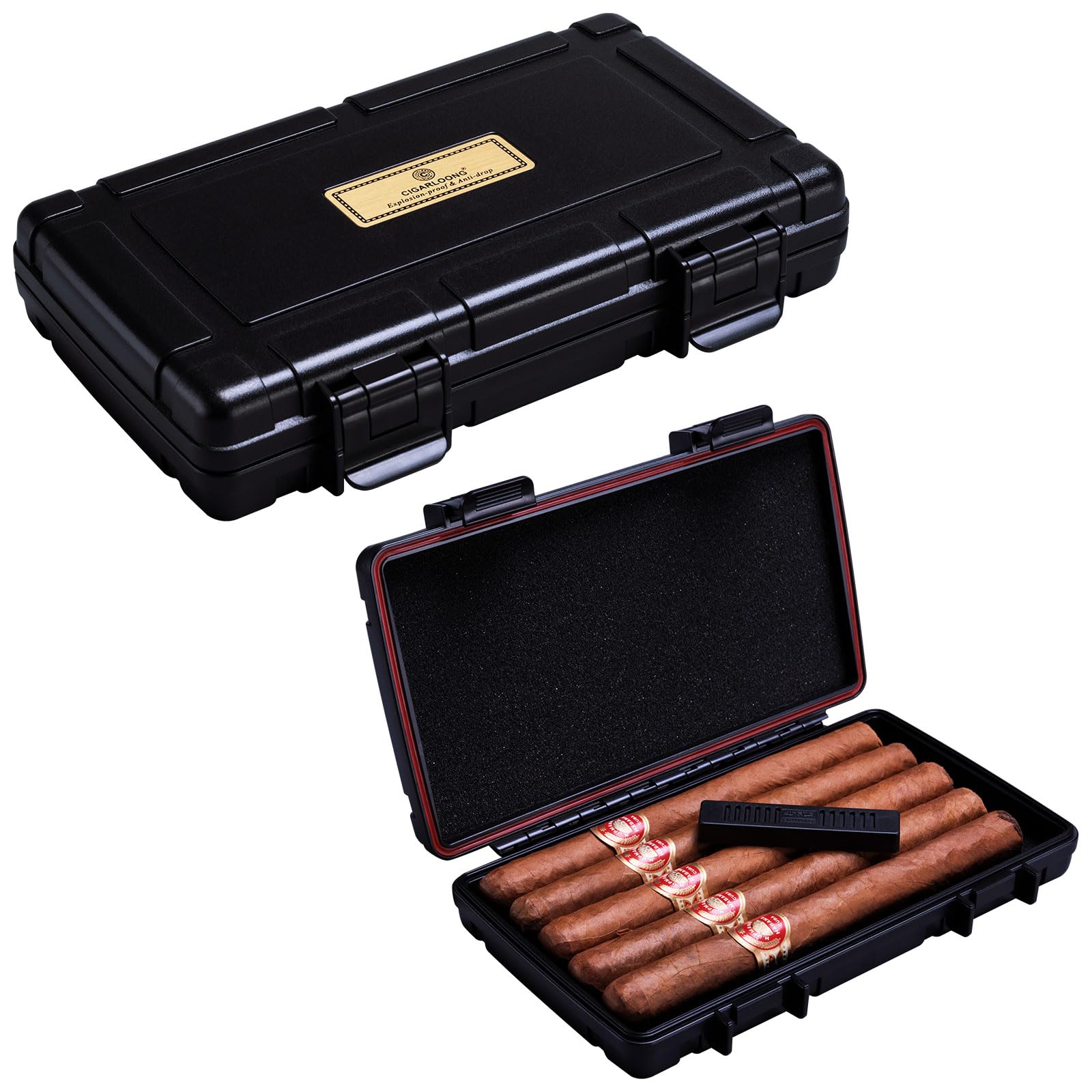 CIGARLOONG Cigar Humidor for Travel Moisturing Case Outdoor Humidor (5 holder)