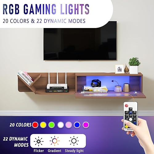 Miniatura 4 de Pmnianhua Soporte de TV flotante rústico con luces LED, consola multimedia montada en la pared de 59 pulgadas, centro de entretenimiento flotante,