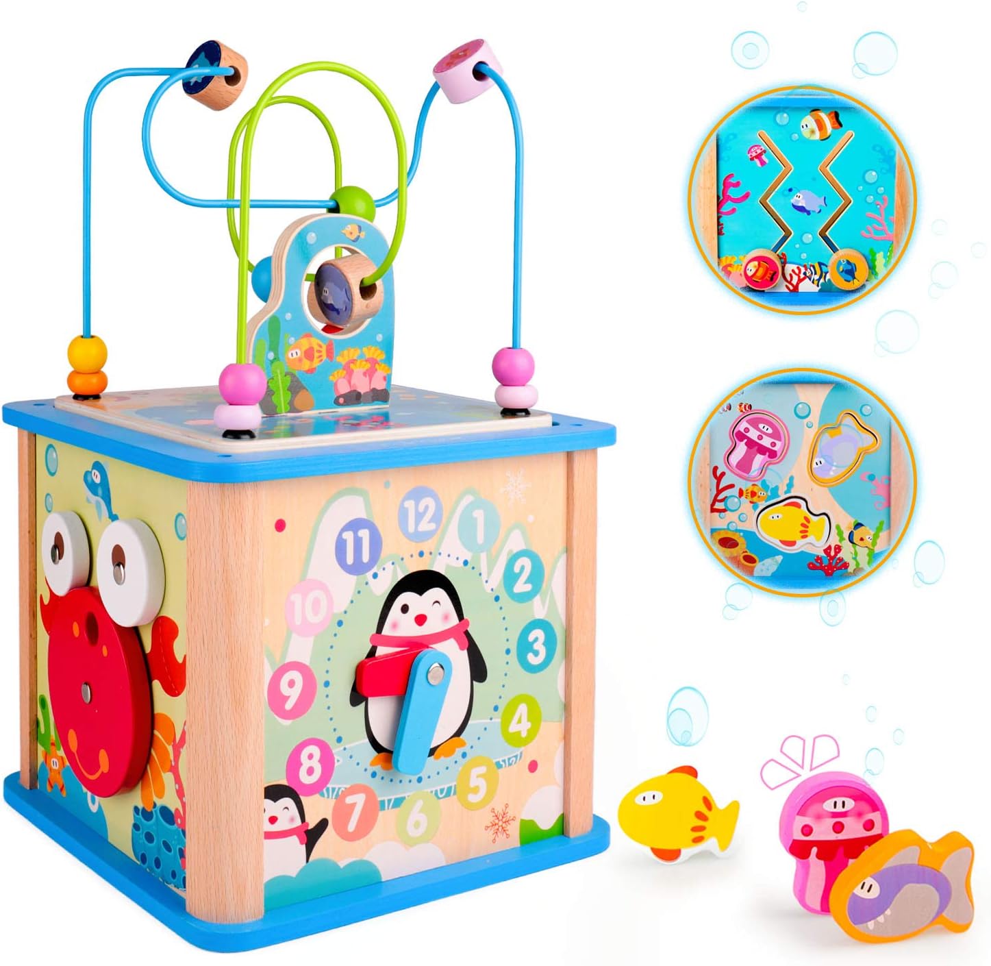 rolimate Wooden Activity Cube Best Christmas Gifts for 3 Year Old and Up Boy Girl Shape Sorter Activity Center for Baby Kid Toddler Preschool Learning Toys Educational Travel Toys