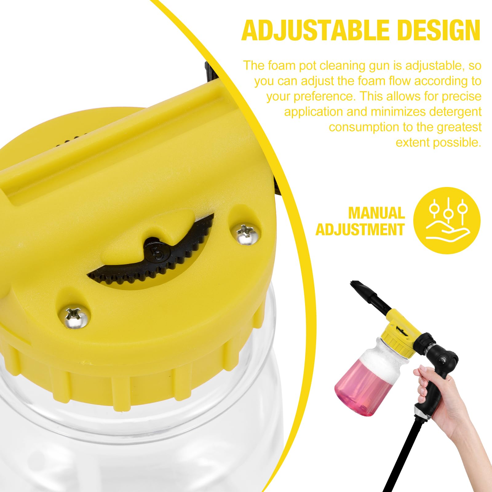 Foam Gun Car Wash 1000ml, 2 in 1 Lancia Schiuma Regolabile, Pistola Schiuma per Pulizia Auto Cannone Schiuma Attacco Tubo da Giardino per Pulizia Auto e Moto Giardini (Giallo)