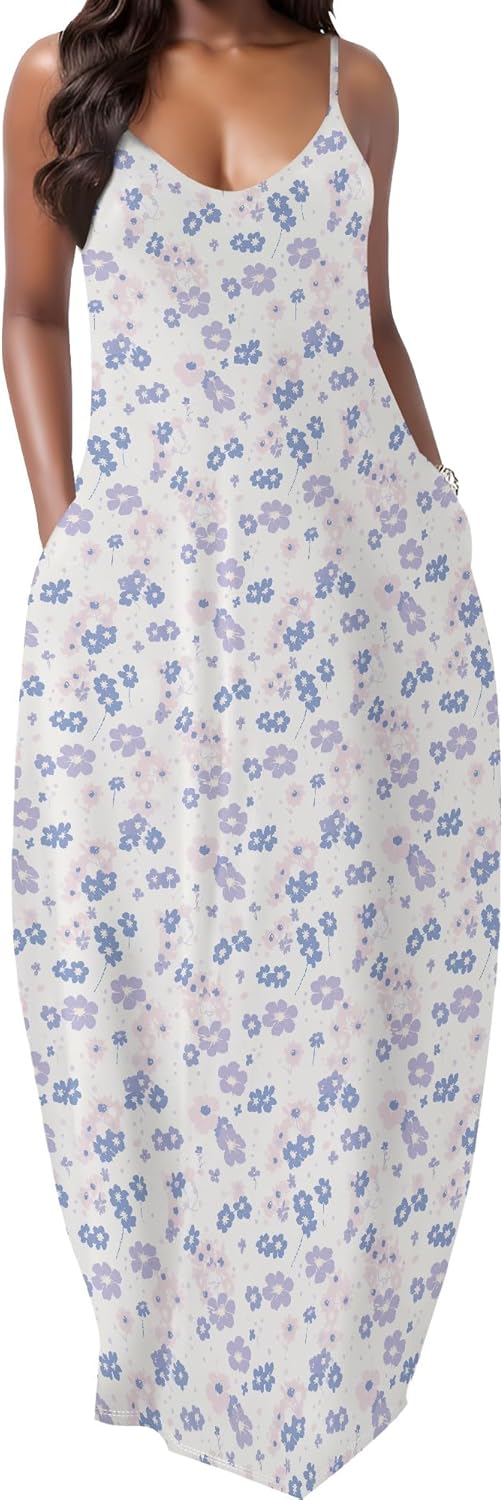 MARSVOVO Summer dress sleeveless fashion plus size spaghetti strap sundress with pockets plus size maxi dress