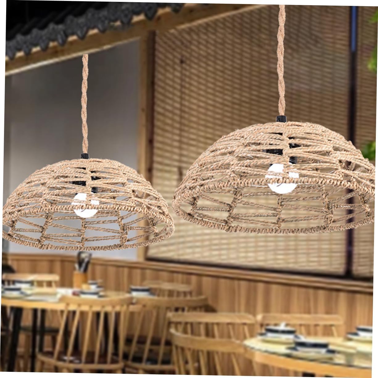 STOBOK Replacement Woven Chandelier Lampshade Durable Straw Rope Ceiling Light Fixture Stylish Pendant Shade for Restaurants Bars and Homestays Unique Design for Cozy Atmosphere