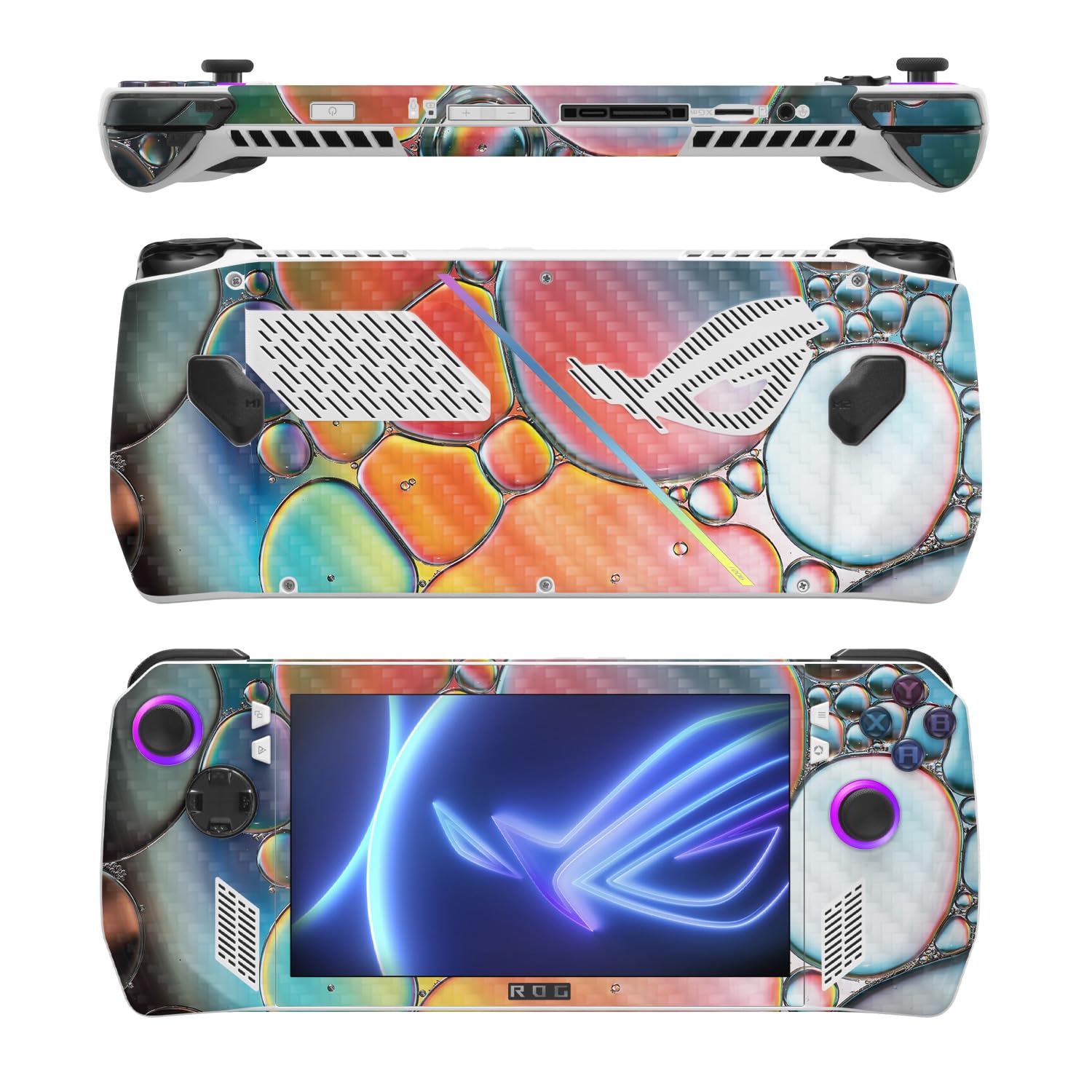 MightySkins Carbon Fiber Skin Compatible with Asus ROG Ally - Rainbow Bubbles | Protective, Durable Textured Carbon Fiber Finish | Easy to Apply