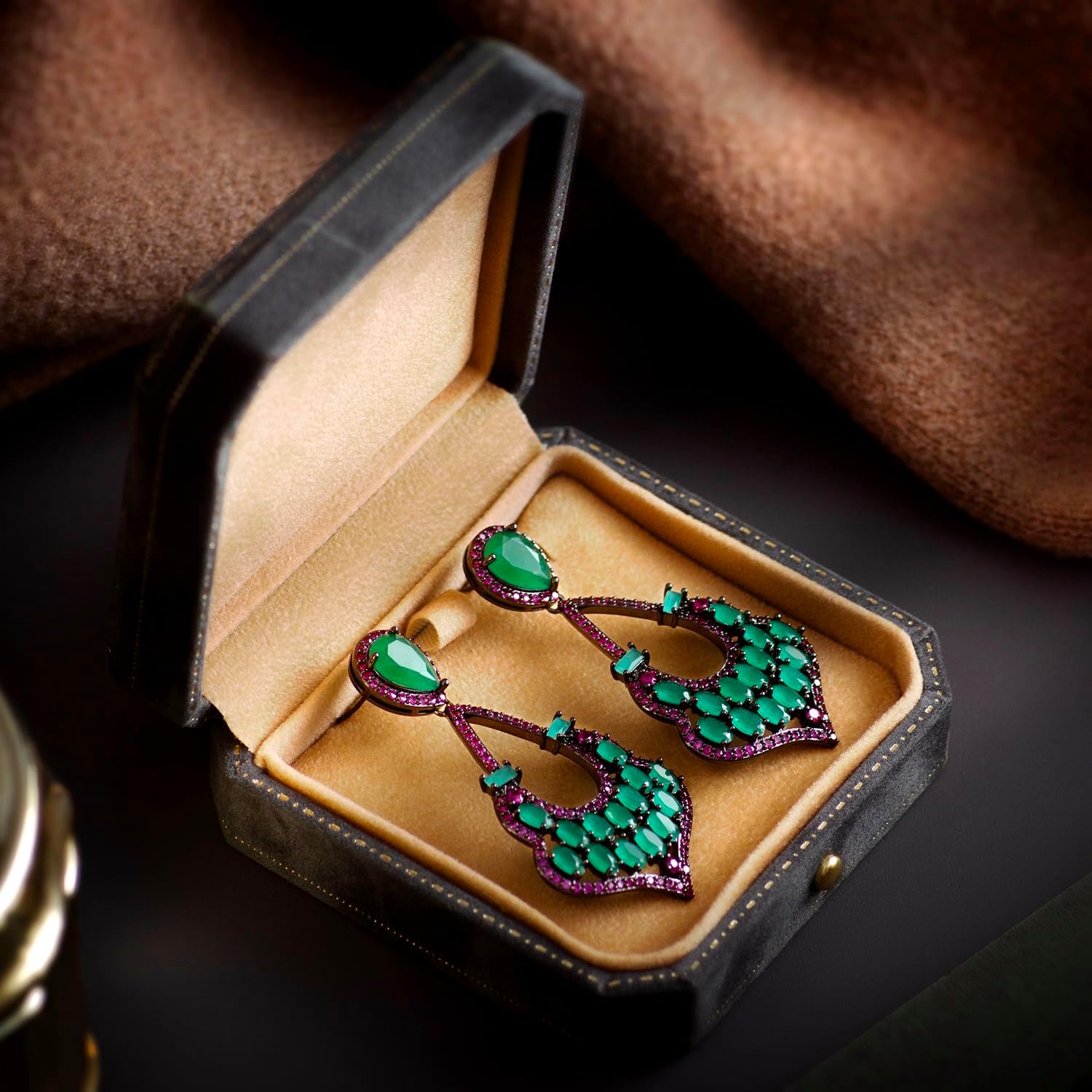 Dangle Emerald Green Crystal Earrings for Women Ruby Red Corundum Cubic Zirconia Drop Earrings Fashion Jewelry Gift for Wedding Prom Party - Image 2