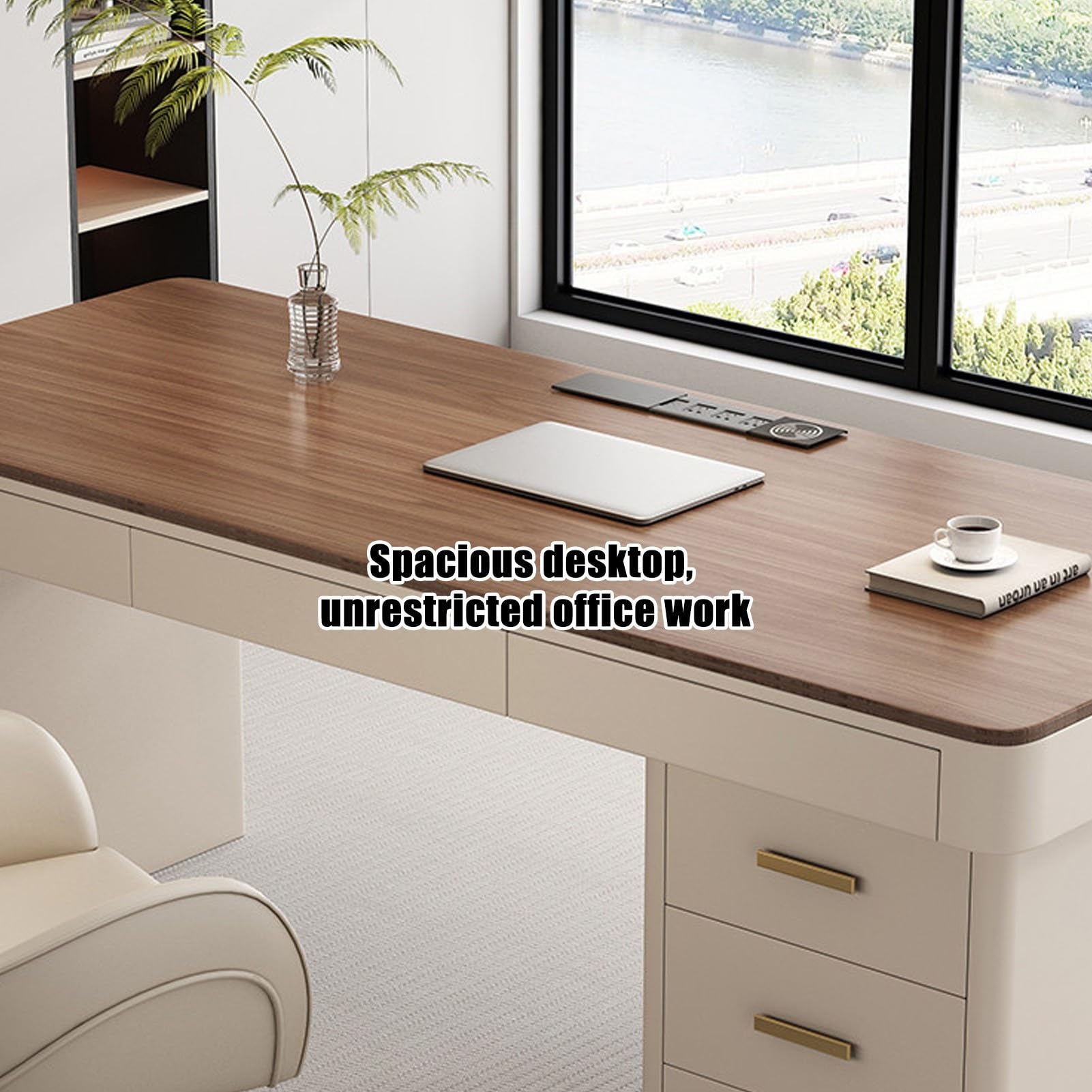 Escritorio Ejecutivo Moderno y Lujoso de Madera Maciza Estilo Crema