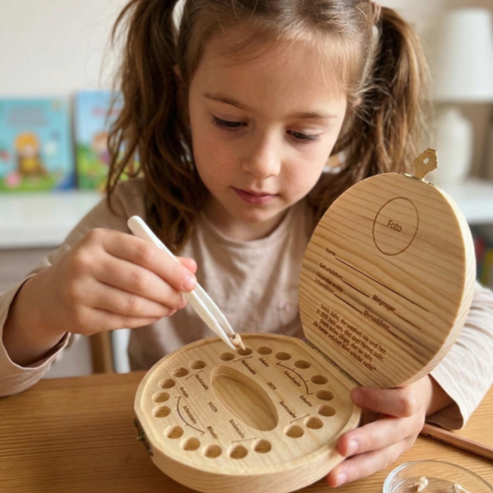 HOMYKIDS® Milchzahnbox für Jungen und Mädchen [DEUTSCH] – Zahnbox für Milchzähne - Zahndose aus Naturholz + [E-BOOK KOSTENLOSES] – Zahnfee Box (Deutsch - Zahnfee)