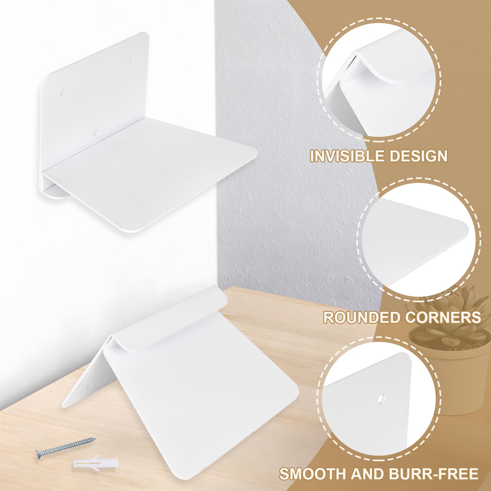 4 Pcs Mensole da Muro per Libri, Librerie Mensole da Muro Bianche, Mensole Sospese Invisibili Metallo, Libreria a Muro Sospesa, Scaffale da Parete in Metallo per Cameretta Bagno Cucina Ufficio Salotto