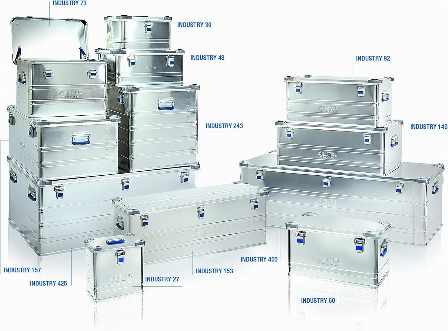 ALUTEC Aluminiumbox INDUSTRY 153 (Inhalt 153 l, Innenmaße (LxBxH) 1150 X 350 X 381 mm, staub-/spritzwassergeschützt, Werkzeugbox, Aufbewahrungskiste, Gewicht 8,76 kg) 13153