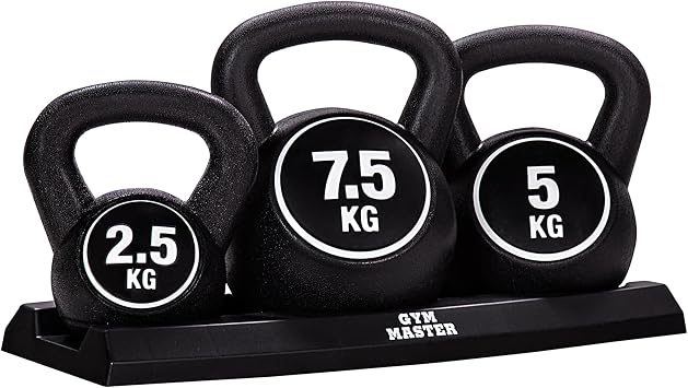 GYM MASTER 3-Piece Kettlebell Weight Set, with Storage Stand for Home Gym, Cardio & Strength Training 2.5kg 5kg 7.5kg