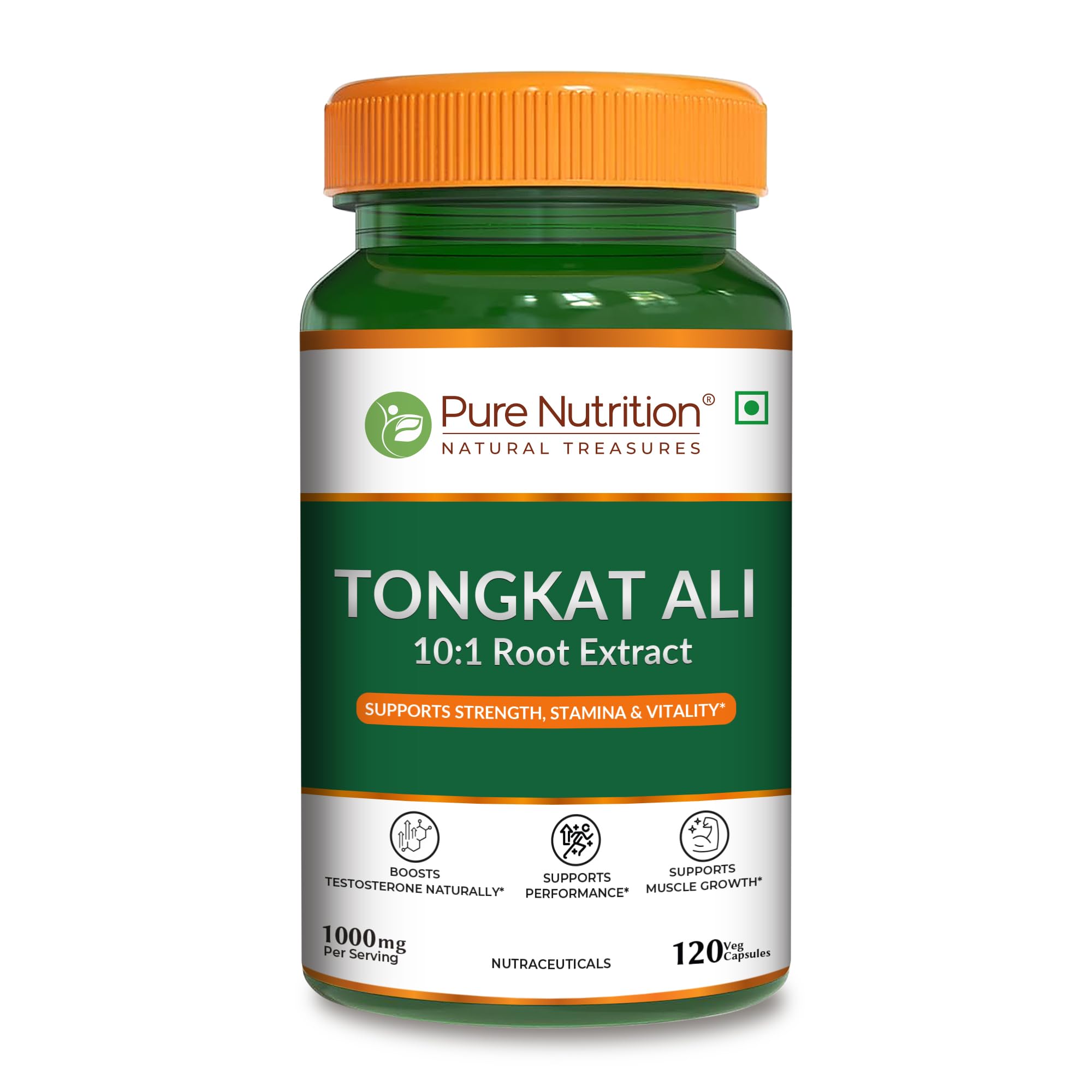 Pure Nutrition Organic Tongkat Ali 1000mg | 120 Veg Capsules | Supports Male Wellness | Boosts Energy, Immunity & Stamina | Enhances Stress Tolerance | Natural Herbal Supplement | Gluten-Free