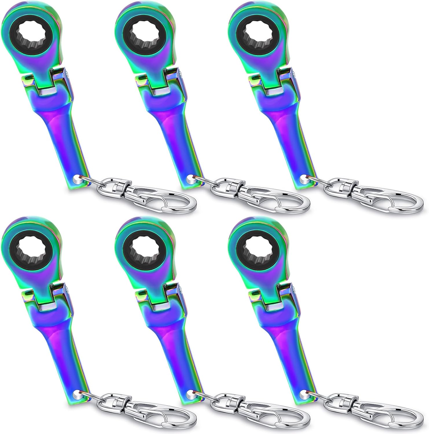 Remuuly 6 Pcs 10 mm Ratchet Wrench Keychain Key Ring Mechanic Gift Heavy Duty Wrench Key Ring (Colorful)