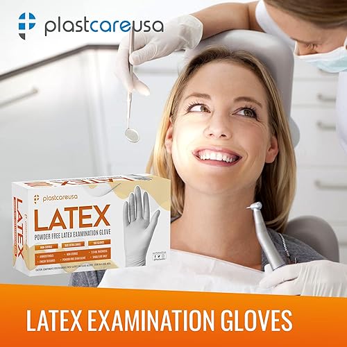 Miniatura 6 de PlastCare USA 100 o 1000 Guantes de látex para examen - Sin polvo, desechables, no estériles, agarre texturizado para uso médico, limpieza
