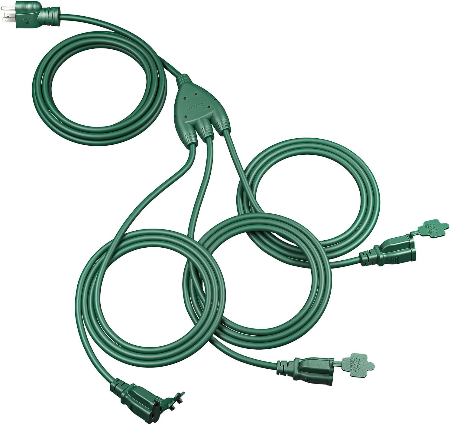 DEWENWILS 40 FT Total, Outdoor Extension Cord 1 to 3 Splitter for Christmas Lights, 3 Prong Outlets Plugs, Max 28ft End to End 16/3C SJTW Weatherproof Wire for Outdoor String Lights, ETL Listed 40FT(22+6*3) 1 to 3 Splitter Green